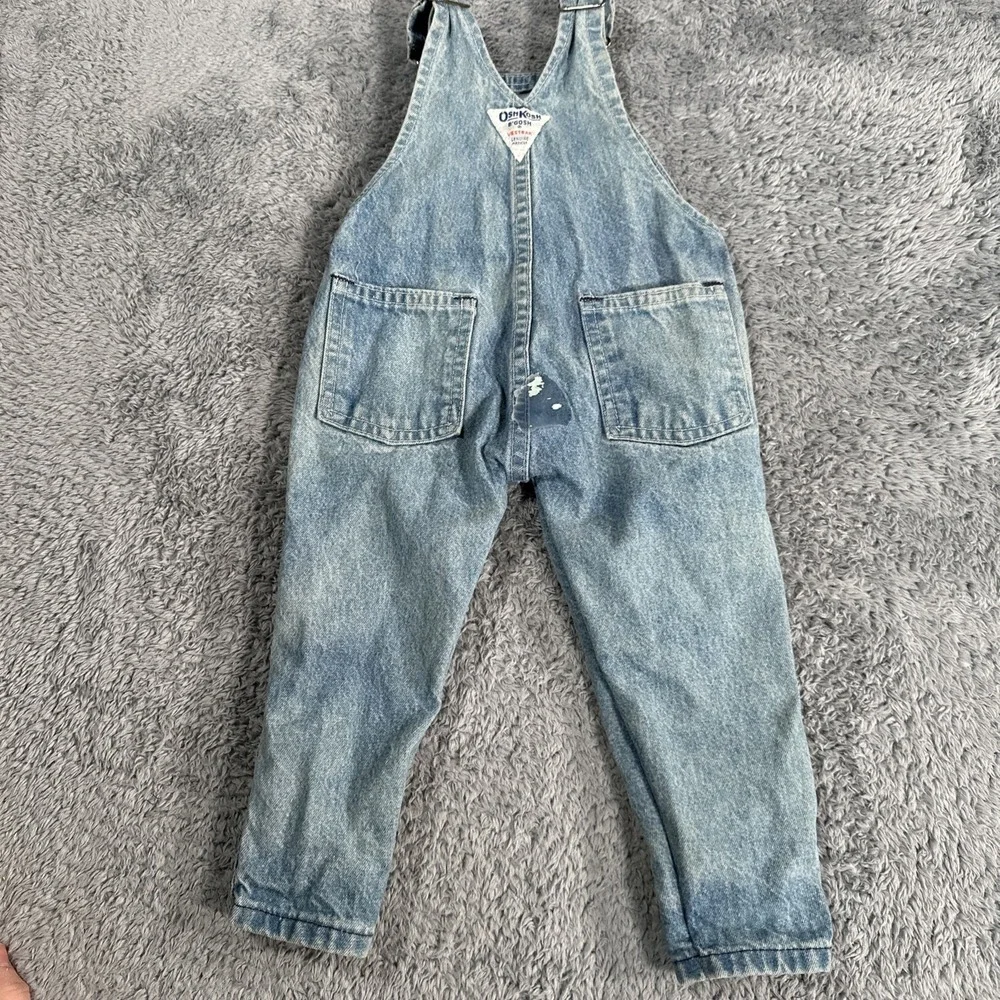 Vintage Oshkosh Vestbak Blue Denim Overall Bibs Sz 18 Months Bubble Snap Pink